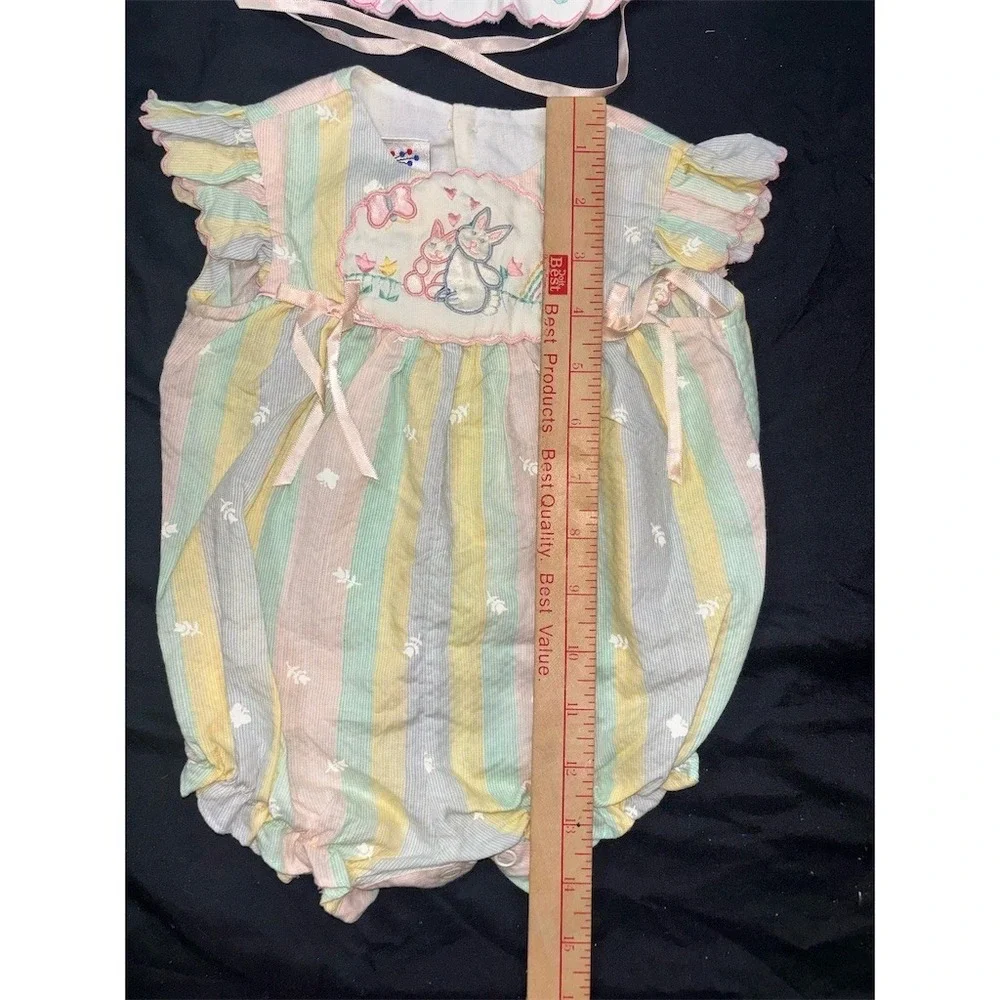 Baby Togs Vintage Bunny Bubble Romper & Bonnet Set Girls 3-6 M Easter vintage